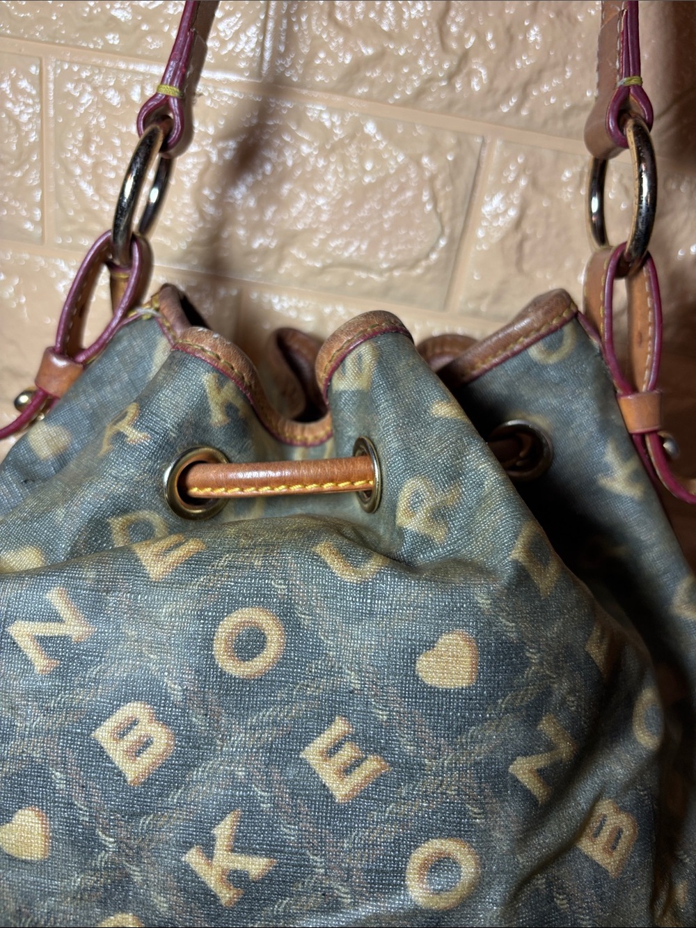 Dooney & Bourke Brown Leather Trim Green Monogram Bucket Bag w Mint Pink Wallet - Picture 8 of 17
